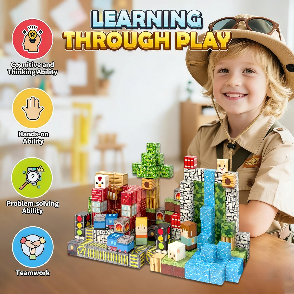Bloques magnéticos educativos con vía de tren y bosque Montessori - imagen 2