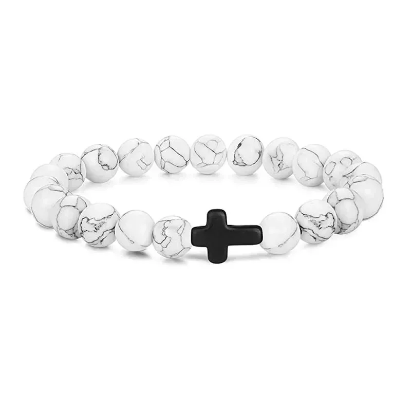 Pulsera de cuentas para niños de hematita y cruz para meditación - imagen 3