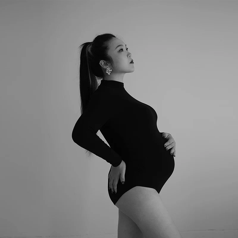 Body premamá de manga larga ajustado con elástico para fotos - imagen 4