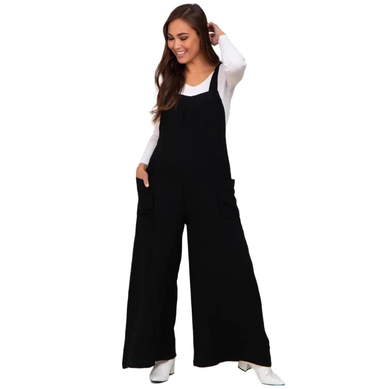 Pantalones premamá de pierna ancha con cordón fino para verano - imagen 3