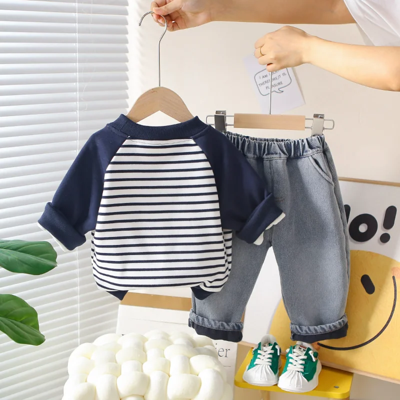 Conjunto bebé otoño-invierno a rayas: camiseta térmica y pantalón - imagen 4