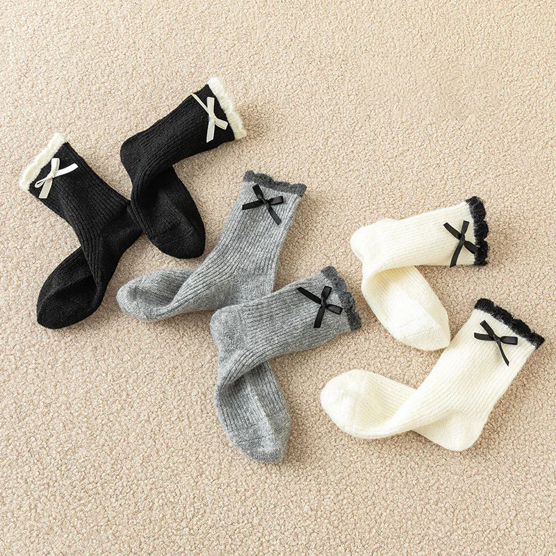 Calcetines altos de invierno de algodón con lazo para niñas - imagen 4