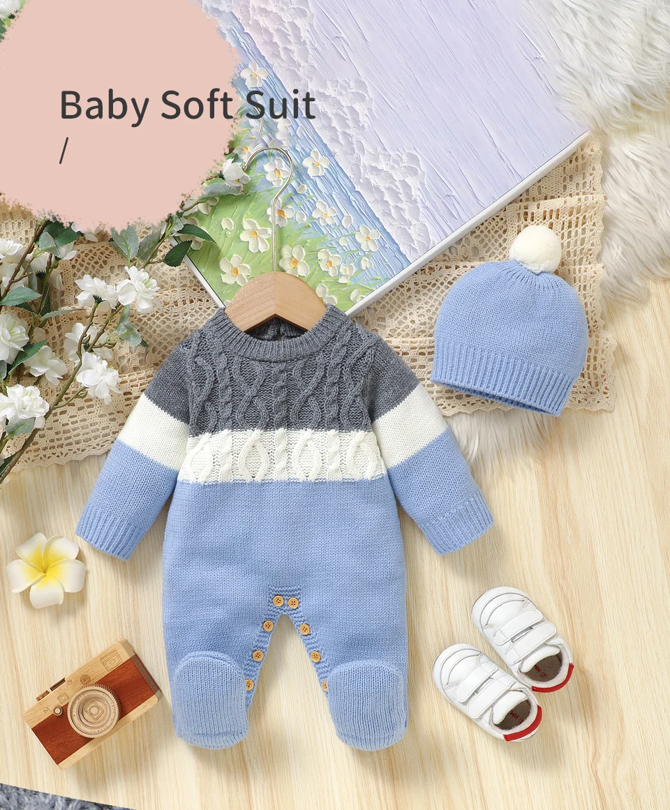 Conjunto de body y gorro de punto para bebé recién nacido