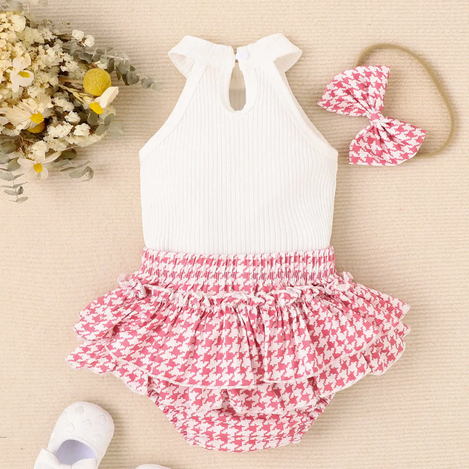 Conjunto verano niña: top a cuadros y short con lazo - imagen 5