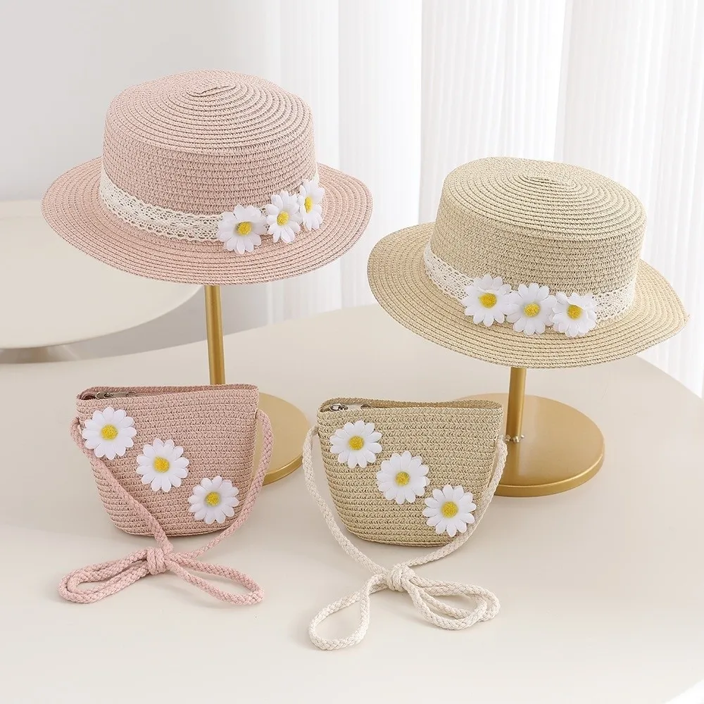 Sombrero de paja infantil con ala ancha, protección solar y margarita - imagen 5