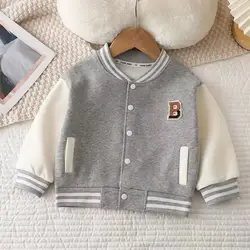 Chaqueta de béisbol infantil con cuello redondo y letras