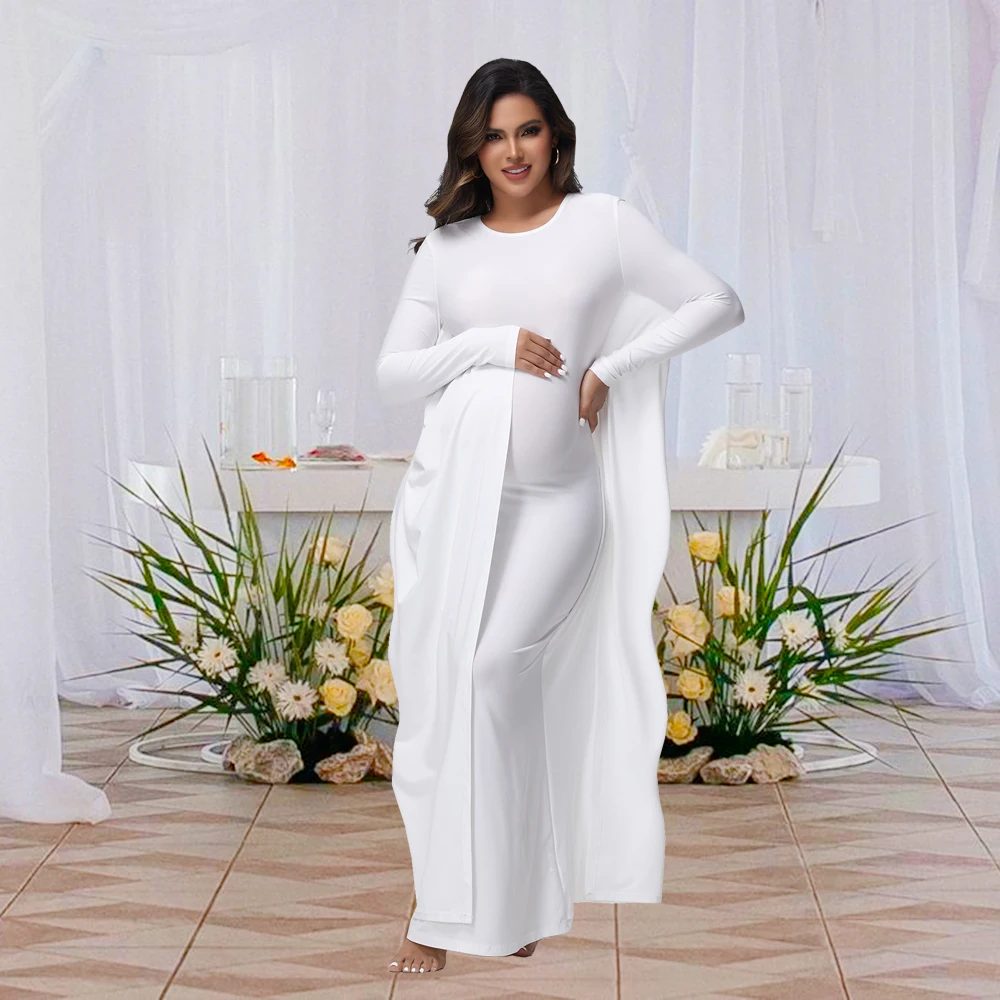 Vestido de maternidad largo ajustado con manga murciélago elegante - imagen 3
