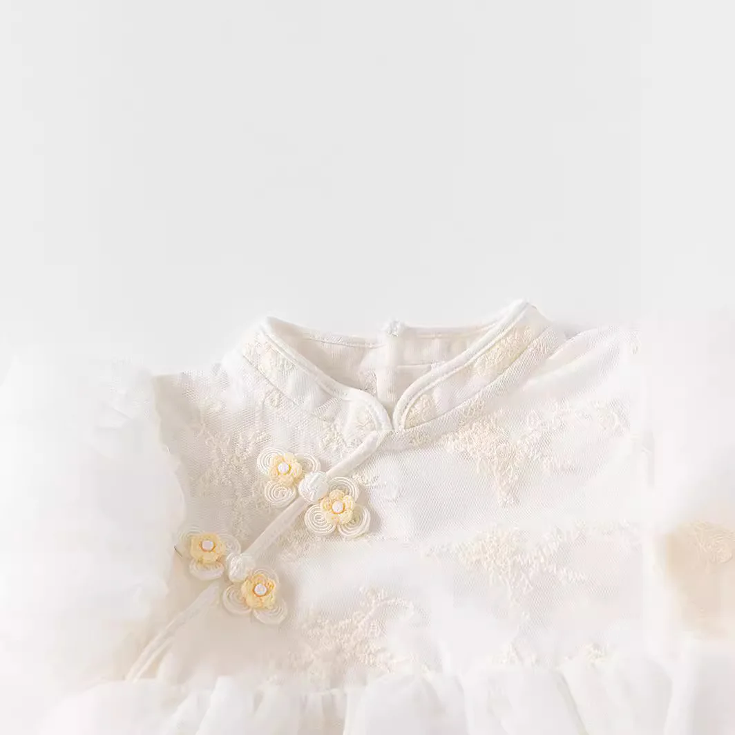 Vestido Cheongsam verano para niña - Blanco de malla, estilo princesa - imagen 5