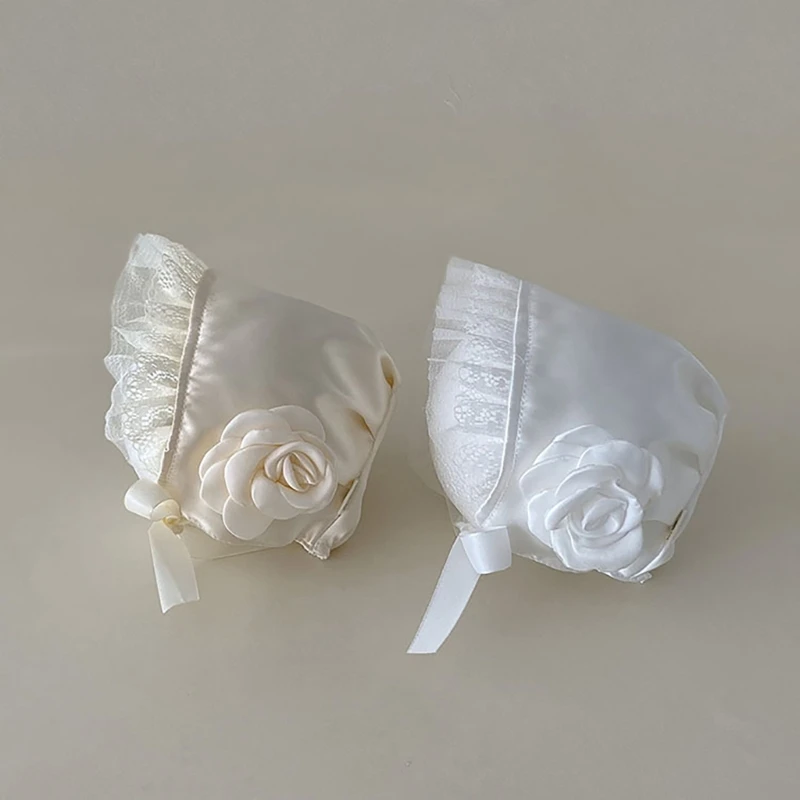 Gorro de encaje floral para bebé recién nacido – estilo princesa satén - imagen 4