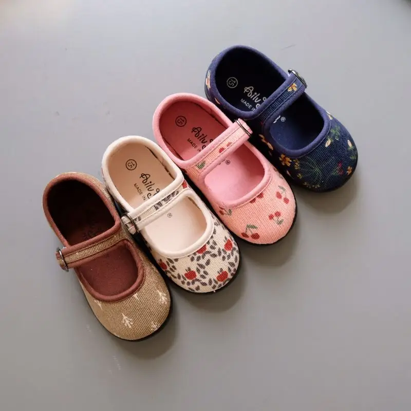 Zapatos de princesa para bebé de lona ligeros con dibujo floral