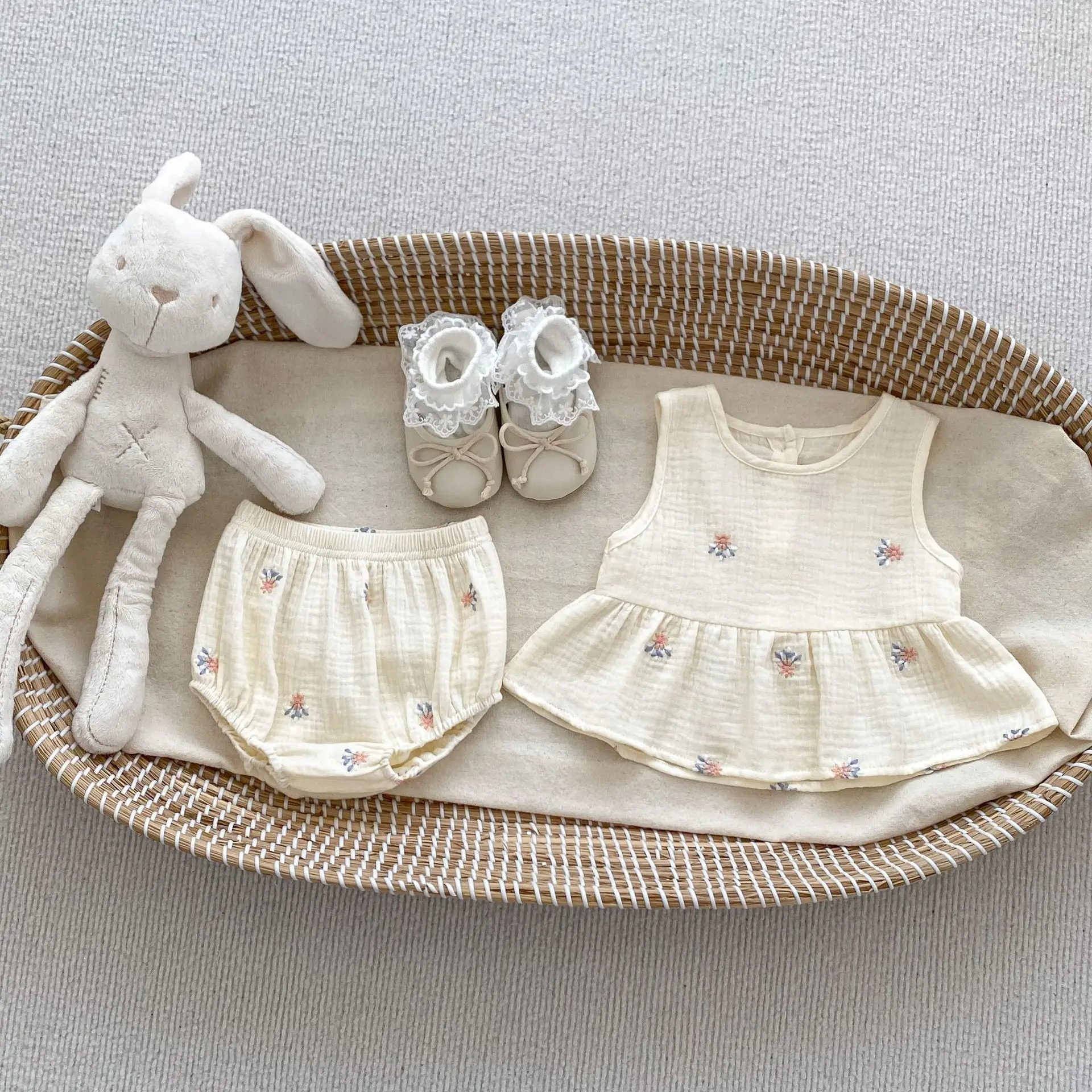 MILANCEL conjunto bebé lino algodón sudadera pantalón corto niña - imagen 4