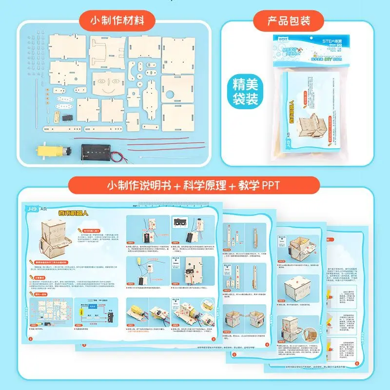 Robot educativo de madera eléctrico para comer monedas – Kit DIY
