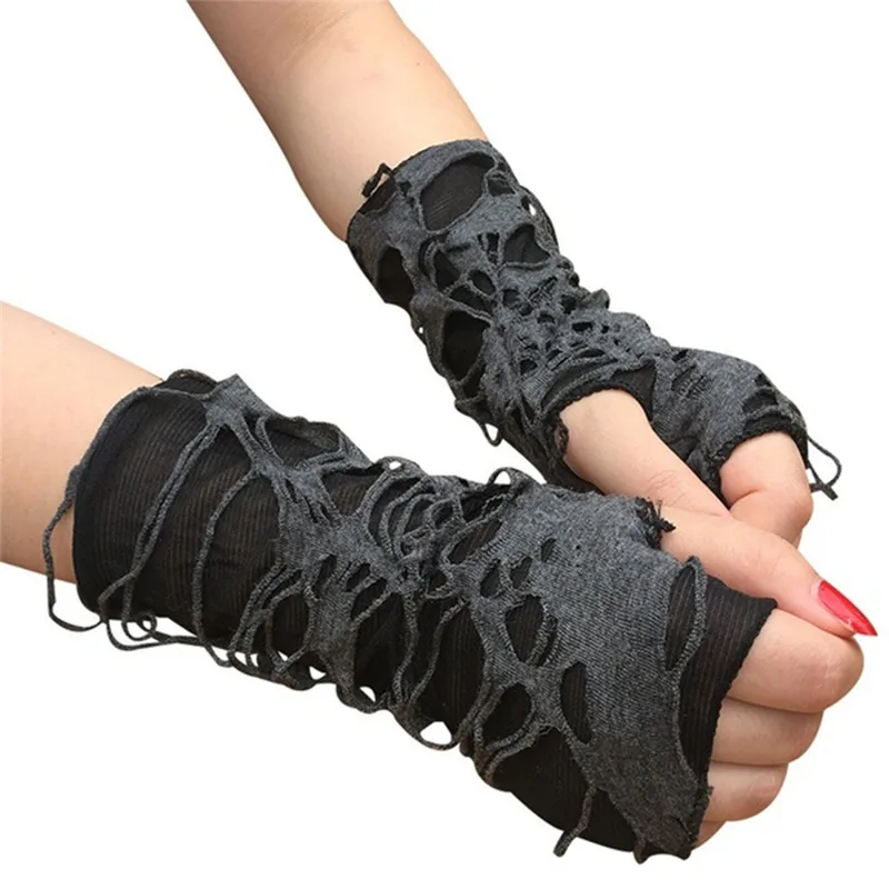 Guantes góticos negros largos sin dedos – Estilo festival unisex - imagen 4