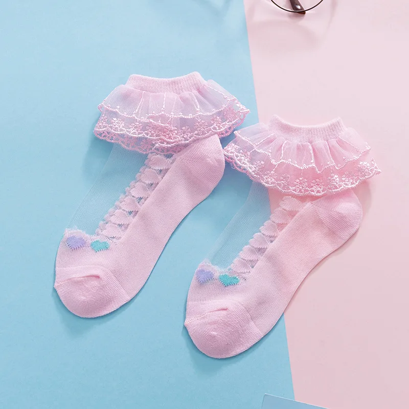 Calcetines altos de malla con volante y encaje veraniegos para niña - imagen 4