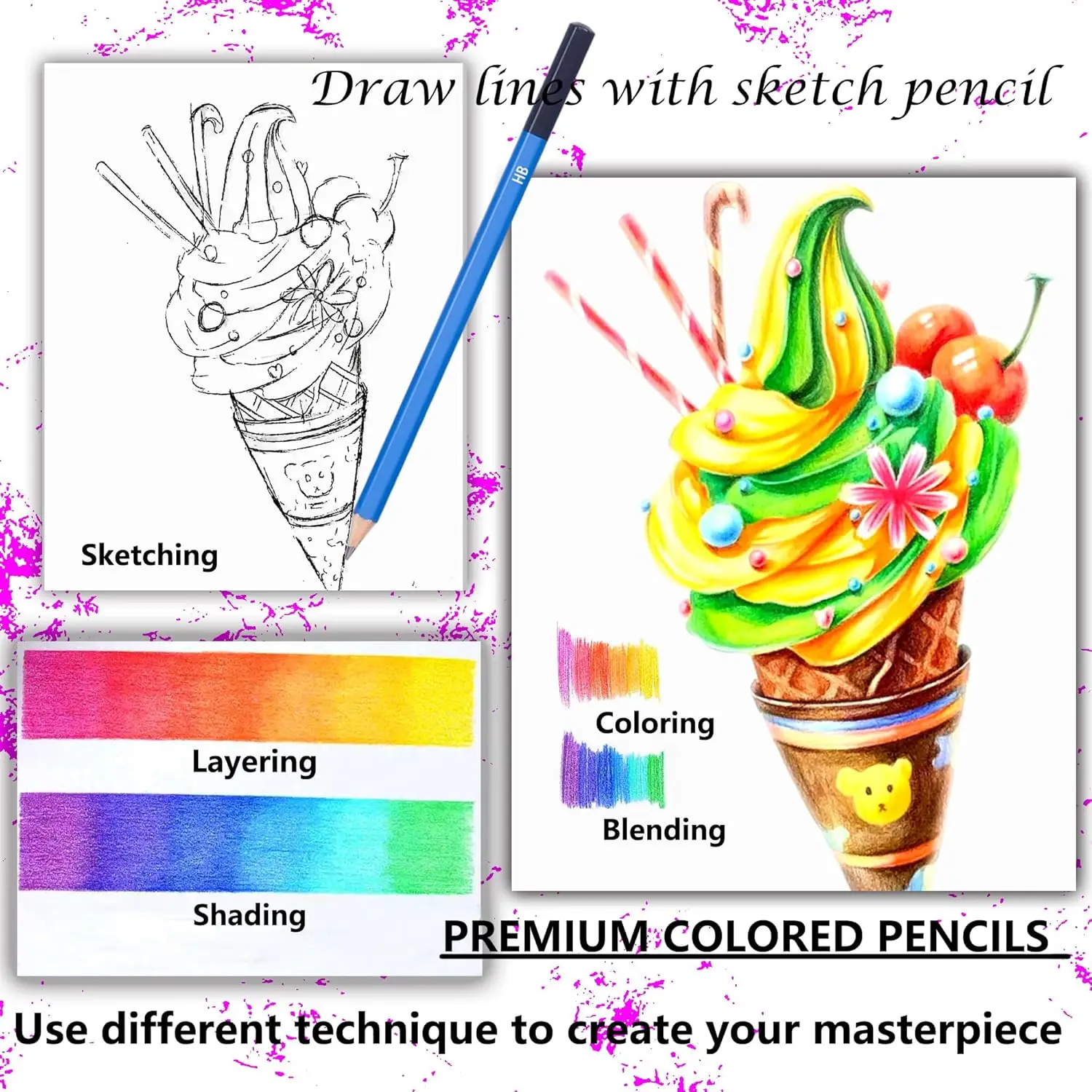 KALOUR Lápices de colores, estuche para viaje portátil con cremallera - imagen 2