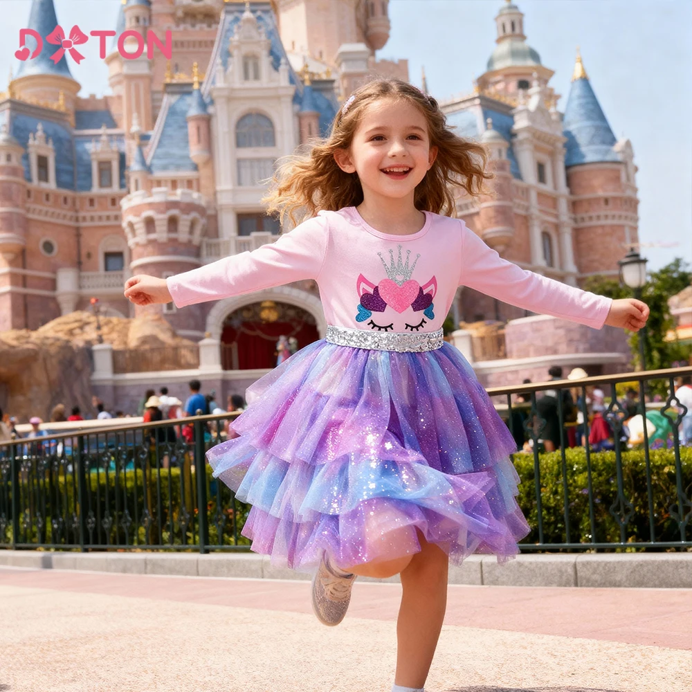 DXTON Vestido Princesa de Tul Degradado con Corona