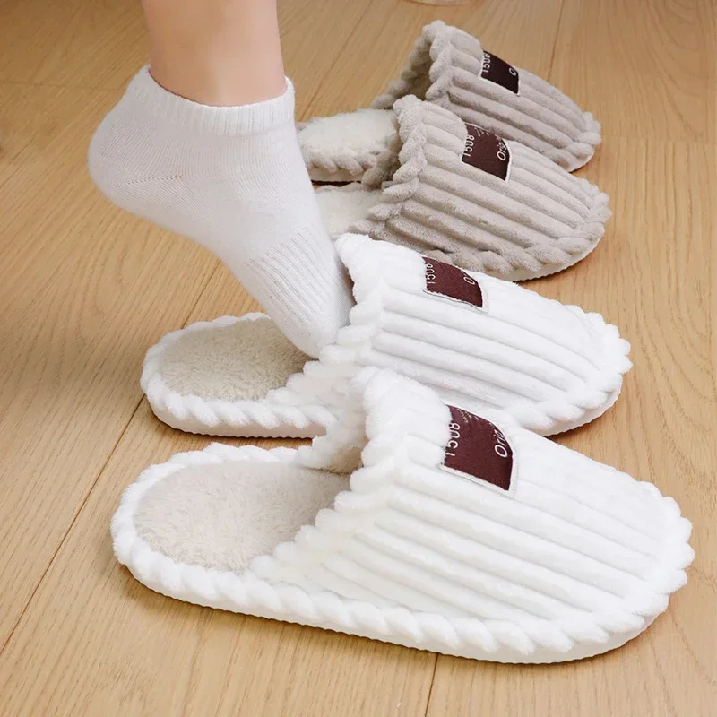 Zapatillas de invierno de pana cálidas antideslizantes para casa - imagen 2