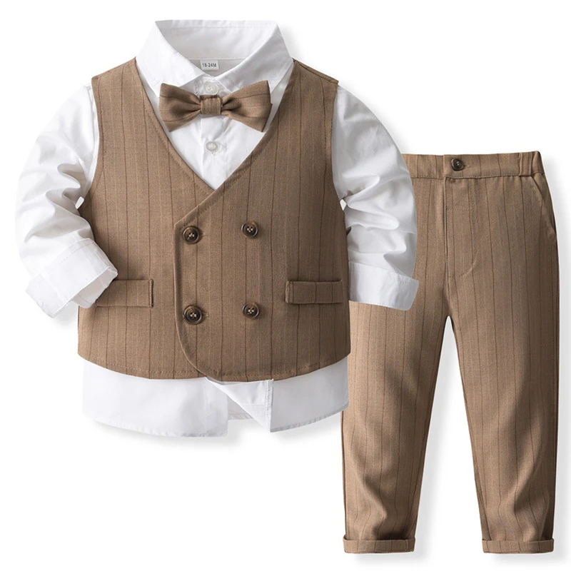 Traje de niño caballero de algodón con chaleco y corbata primavera - imagen 3