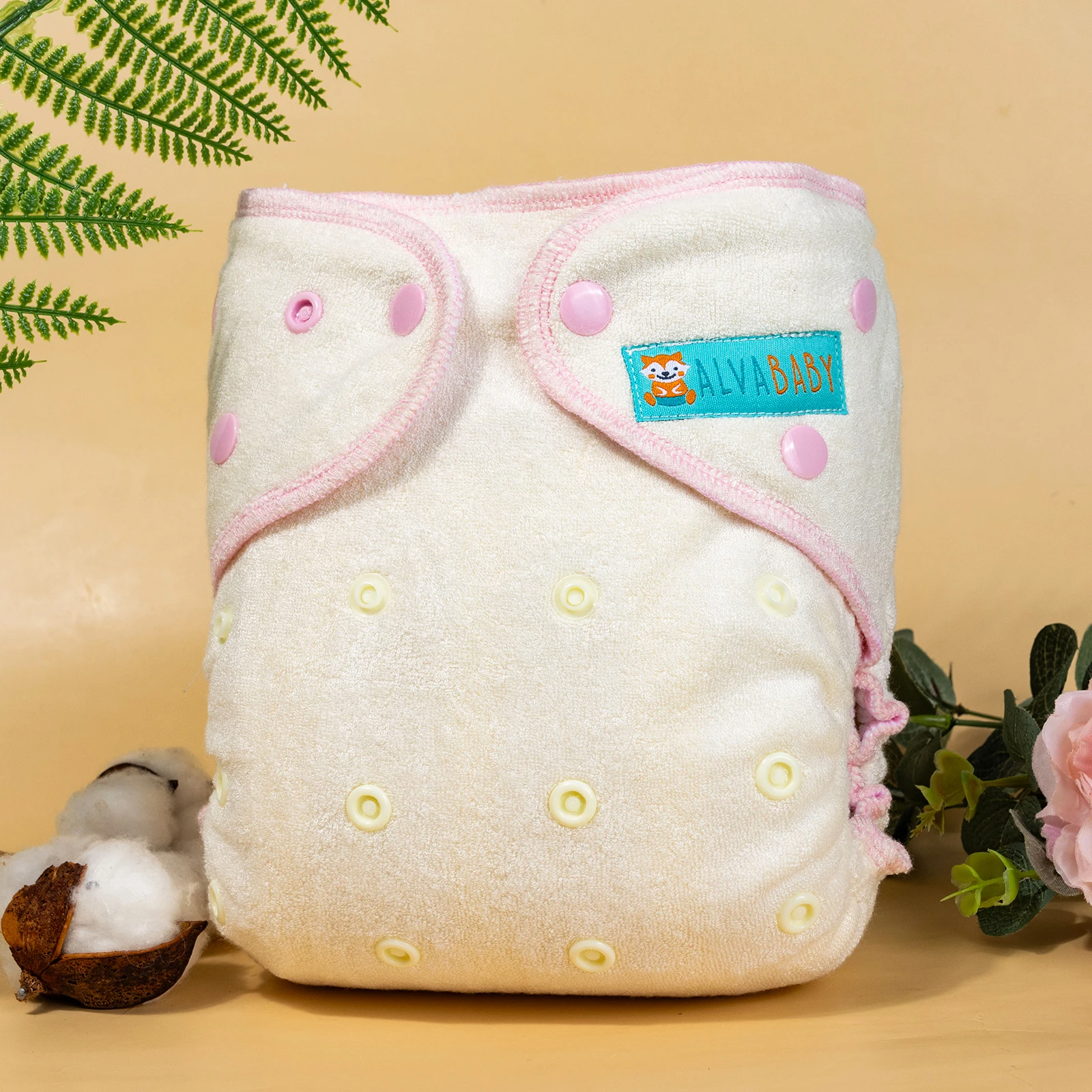 ALVABABY Pañal de tela reutilizable de bambú – Ajustable con bolsillo para bebé - imagen 4
