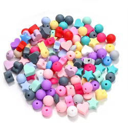 Cuentas de silicona para dentición: corazones y estrellas para collar