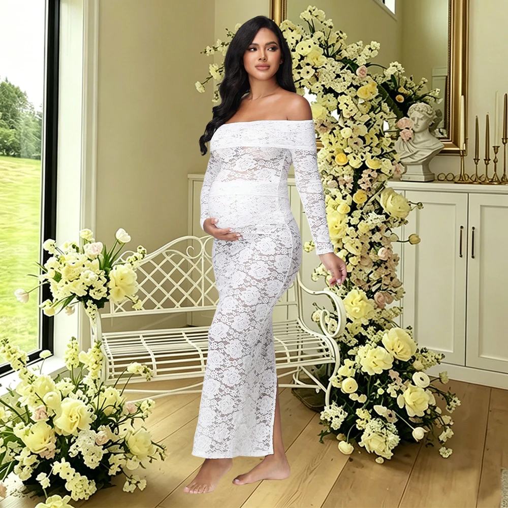 Conjunto de maternidad de encaje con vestido hombros descubiertos - imagen 2