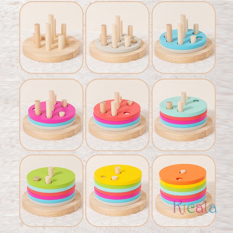 Torre de apilamiento de madera arcoíris para niños: colores y motricidad - imagen 4
