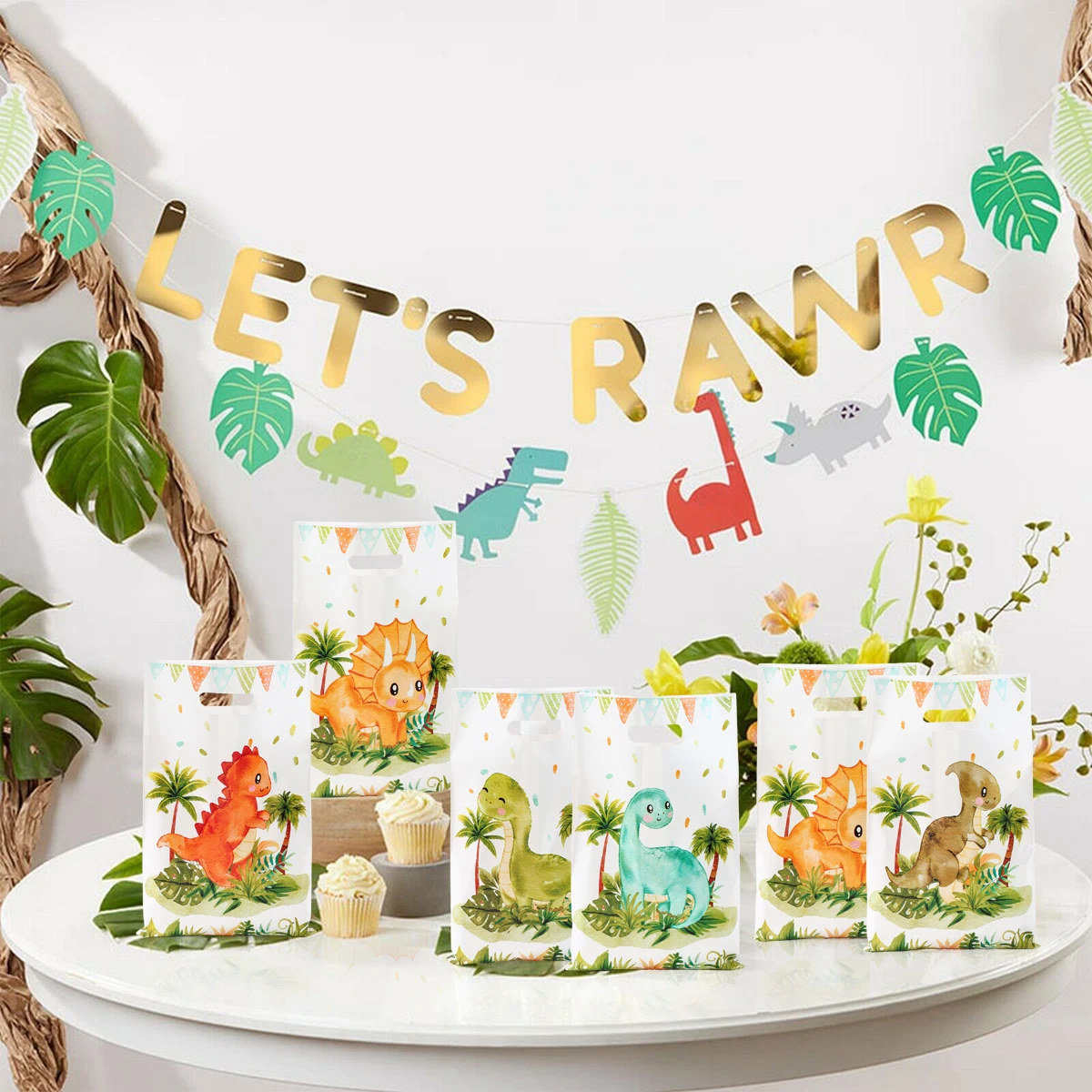 Bolsas de regalo con dinosaurios para cumpleaños infantiles