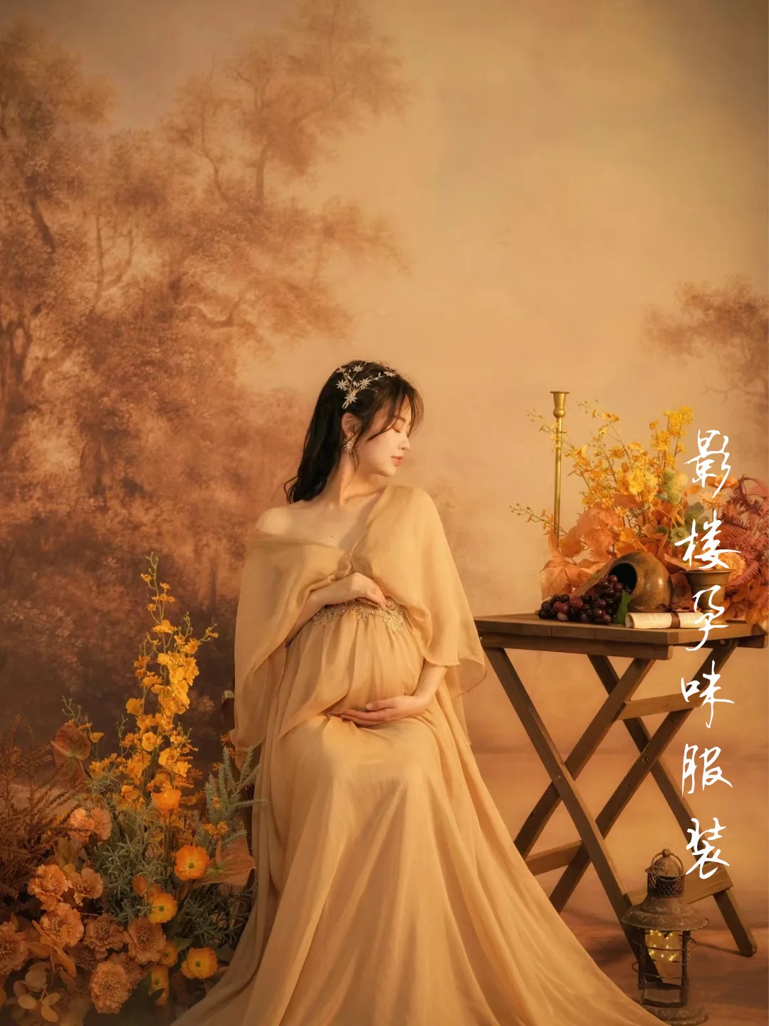 Vestido de maternidad elegante con cuello en V color champán - imagen 5
