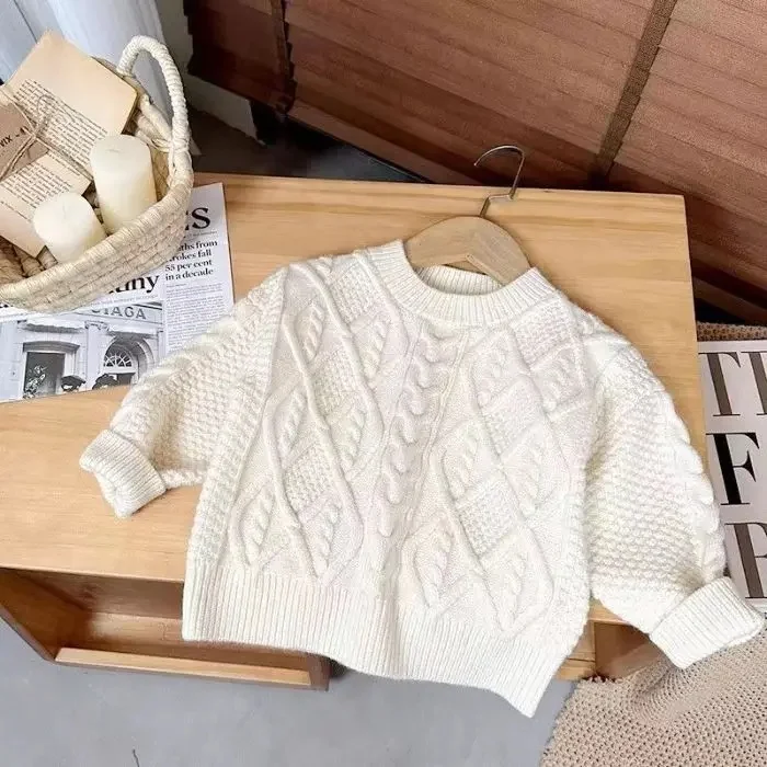 Jersey de punto niña cuello redondo cálido para invierno