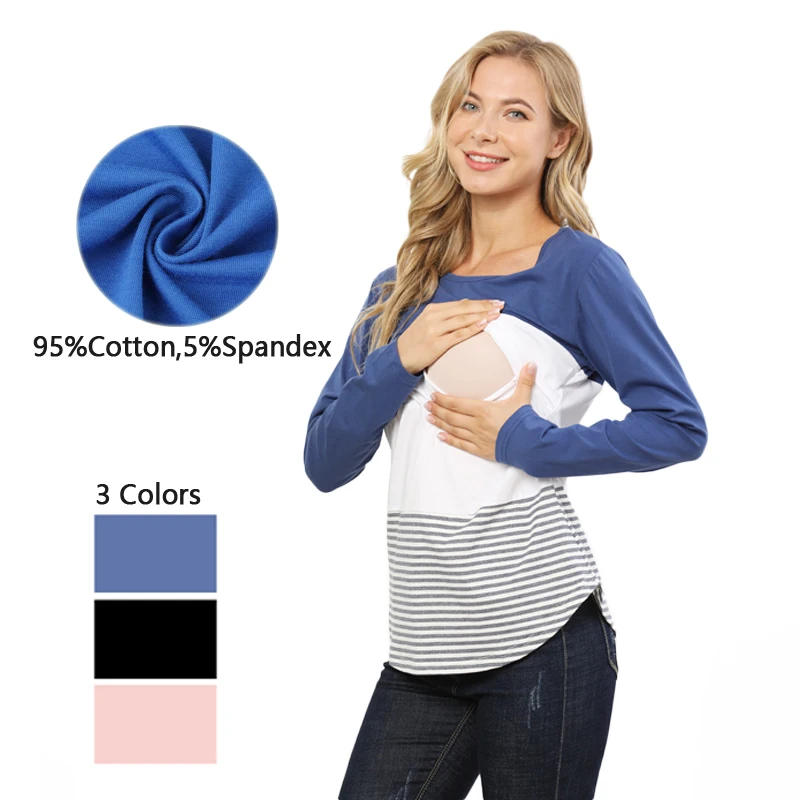 Camiseta lactancia maternidad con rayas y bloques coloridos manga larga - imagen 4