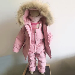 Conjunto invernal chaqueta y pelele para bebés, cuello de piel