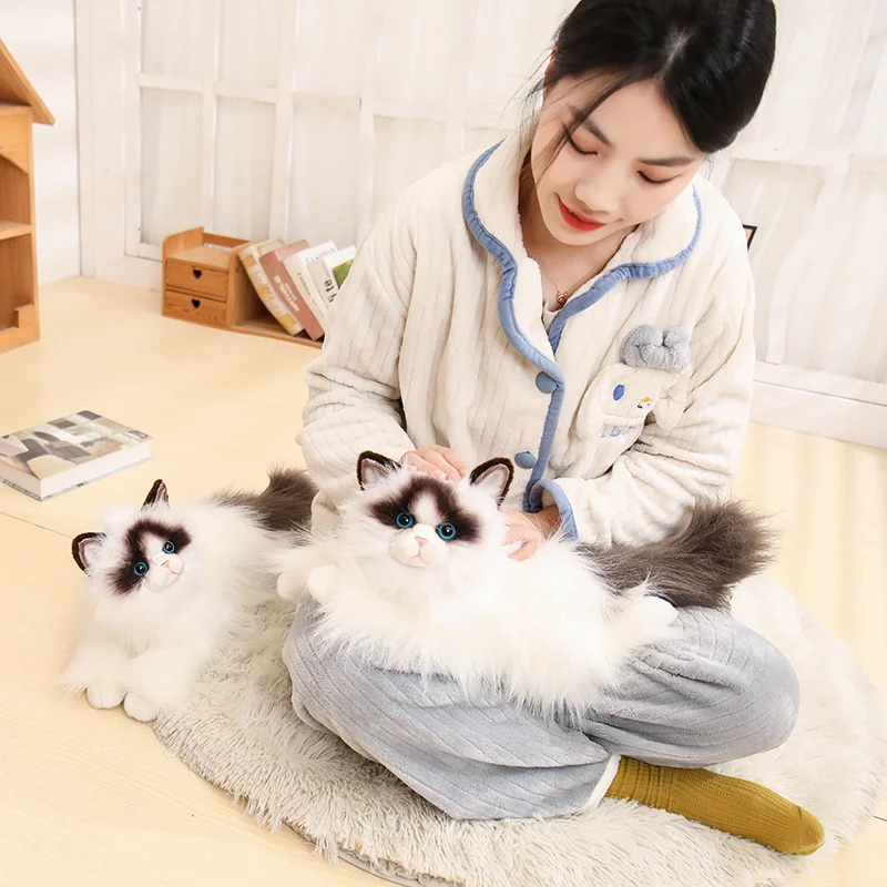 Muñeco peluche gato Ragdoll pelo largo ojos azules - imagen 5