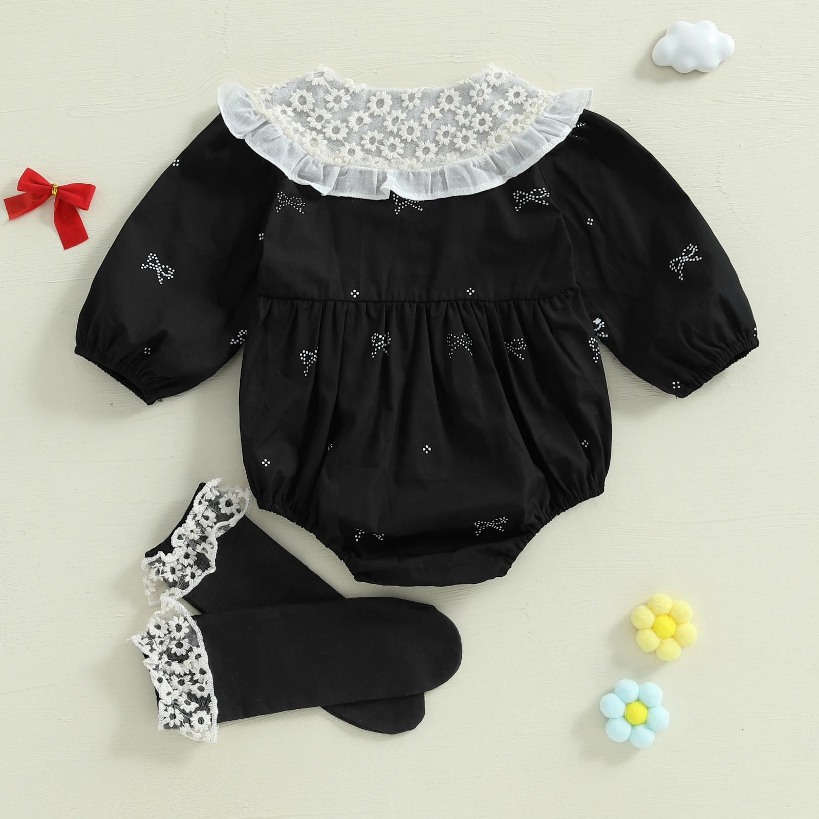 Tregren mono bebé de primavera verano con lazo y conjunto calcetines - imagen 5