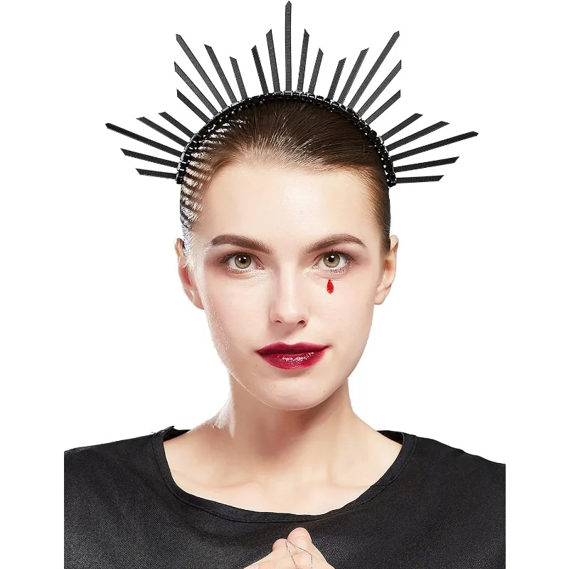 Tiara corona Halo dorada Sunburst con pendientes para eventos