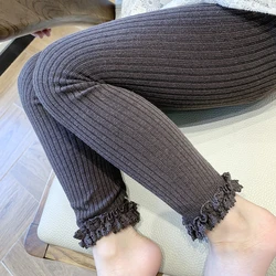 Pantalones de encaje acanalados en algodón para niña, primavera