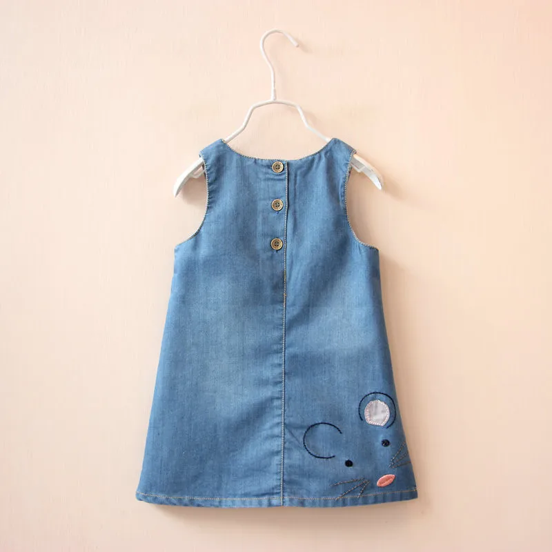 Vestido vaquero de verano con bordado de ratón para niñas 2-6 años - imagen 5