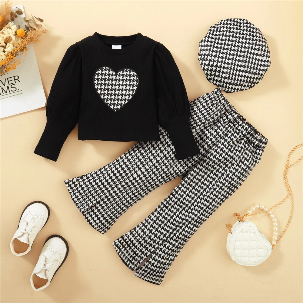 Conjunto niña estilo coreano manga larga corazón y pantalón a cuadros - imagen 5