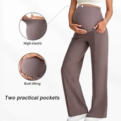 Pantalón de embarazo tiro alto perneras rectas amplias con bolsillos