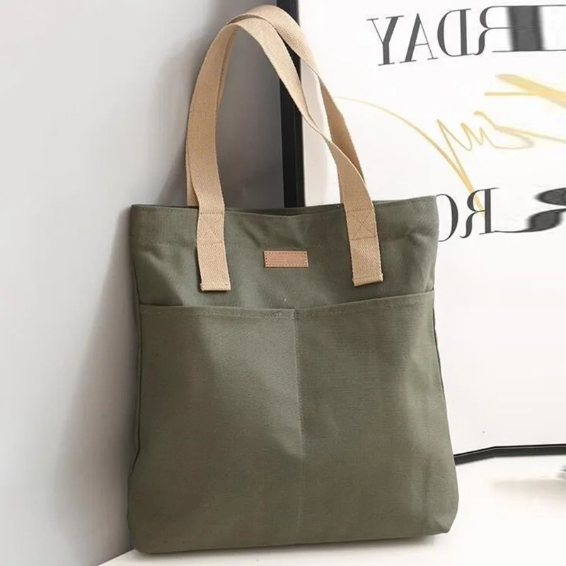 Bolso de lona de mano para mujer, sólido para libros y compras - imagen 4
