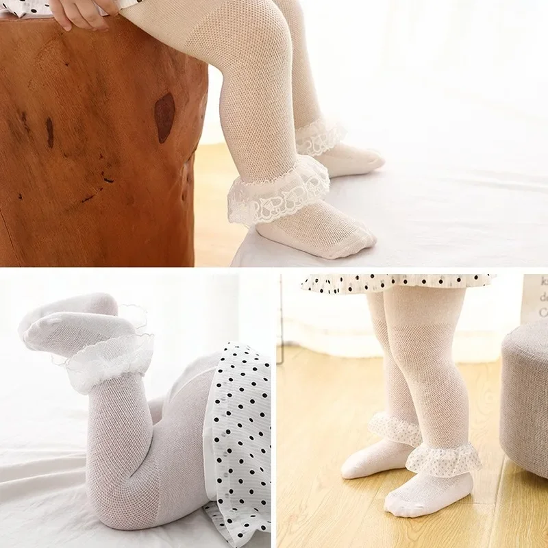 Medias de algodón con lazo – Encaje suave para niña - imagen 4