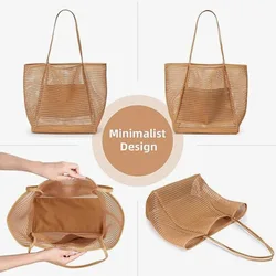 Bolso de playa en malla plegable para hombro, verano al aire libre