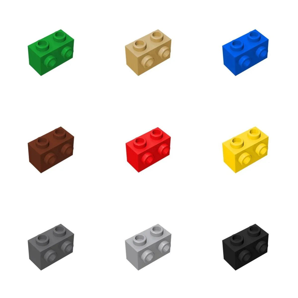 Ladrillos 1x2 con tachuelas laterales en varios colores