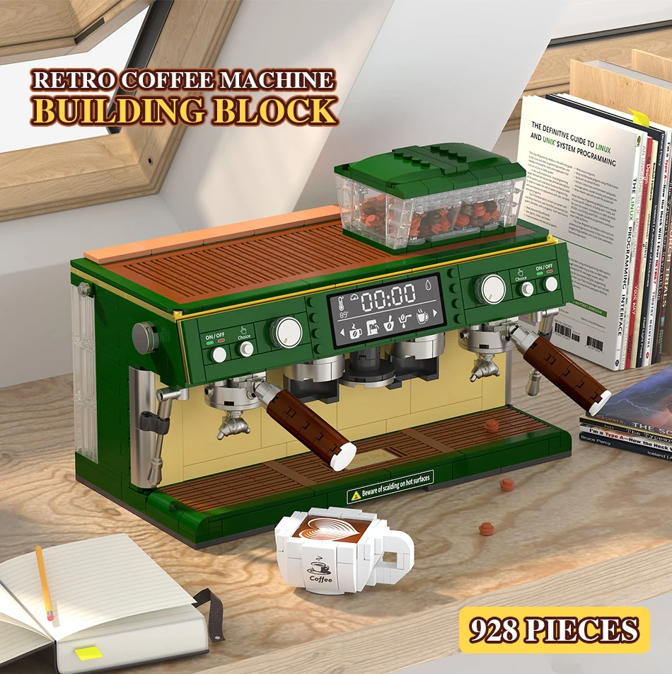 Mini cafetera retro en bloques de construcción