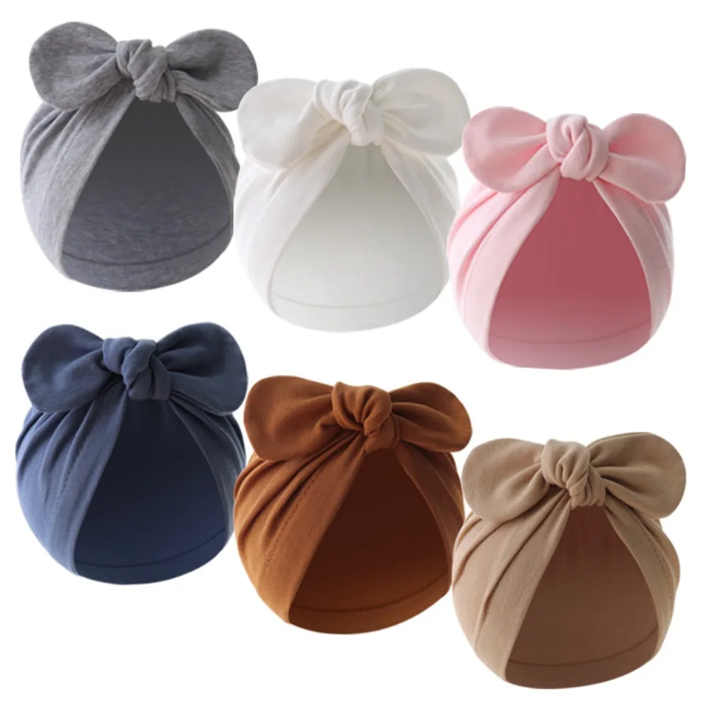 Gorro bebé de algodón con orejas de conejo y lazo floral - imagen 5