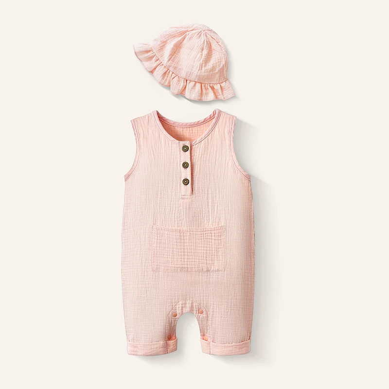 Conjunto muselina bebé mono y gorro verano algodón suave - imagen 3
