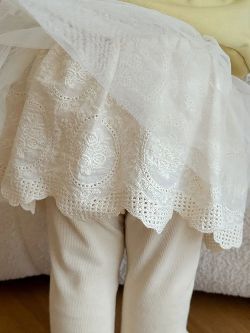 MILANCEL Leggings con falda de malla para niñas – Otoño, color sólido - imagen 4