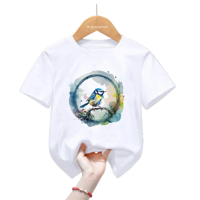 Camiseta con aves acuarela para niñas - Harajuku kawaii verano - imagen 3