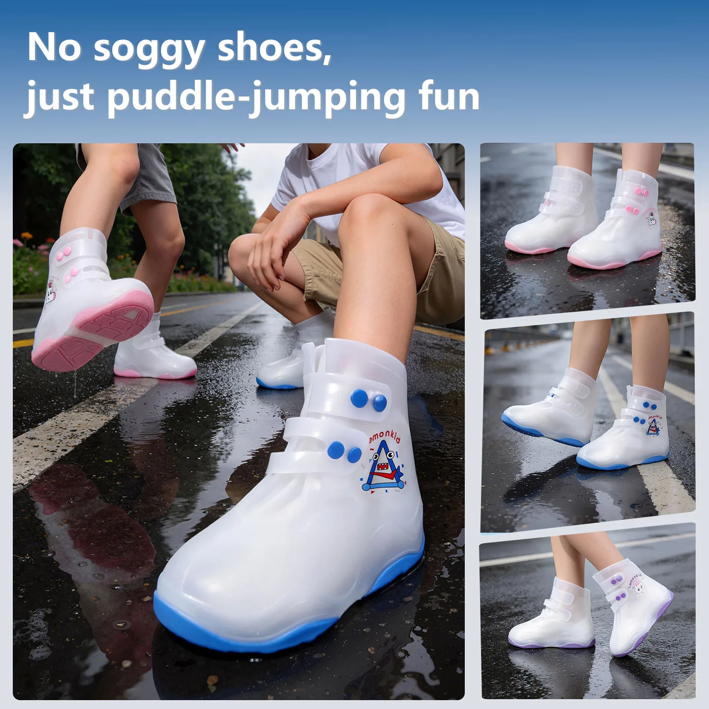 Cubrezapatos de lluvia impermeables antideslizantes para niños y niñas - imagen 4