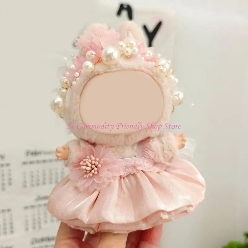 Conjunto vestido de novia y diadema para muñeca de felpa