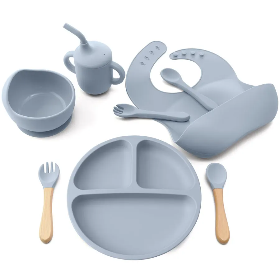 Vajilla de silicona para bebé con plato succión y cuenco babero - imagen 4